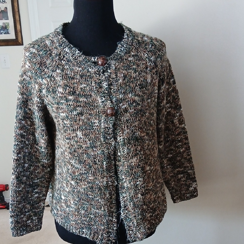 💓Cotton Blend Allison Daley Black and Brown Knit Cardigan